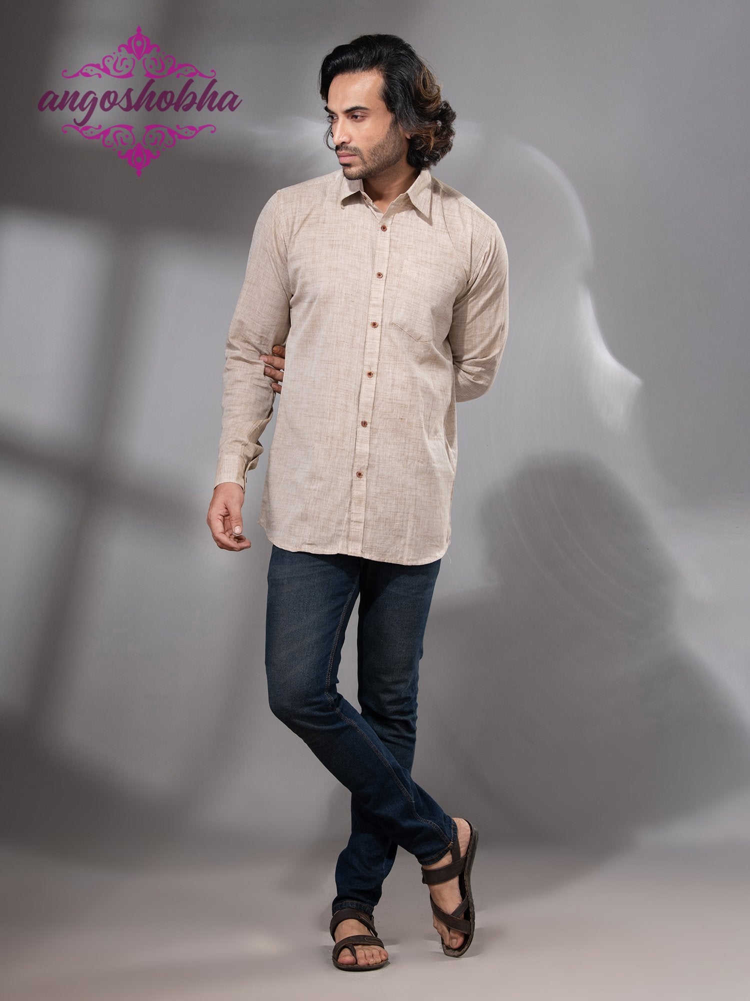 Silk Grey Cotton Men's Shirt