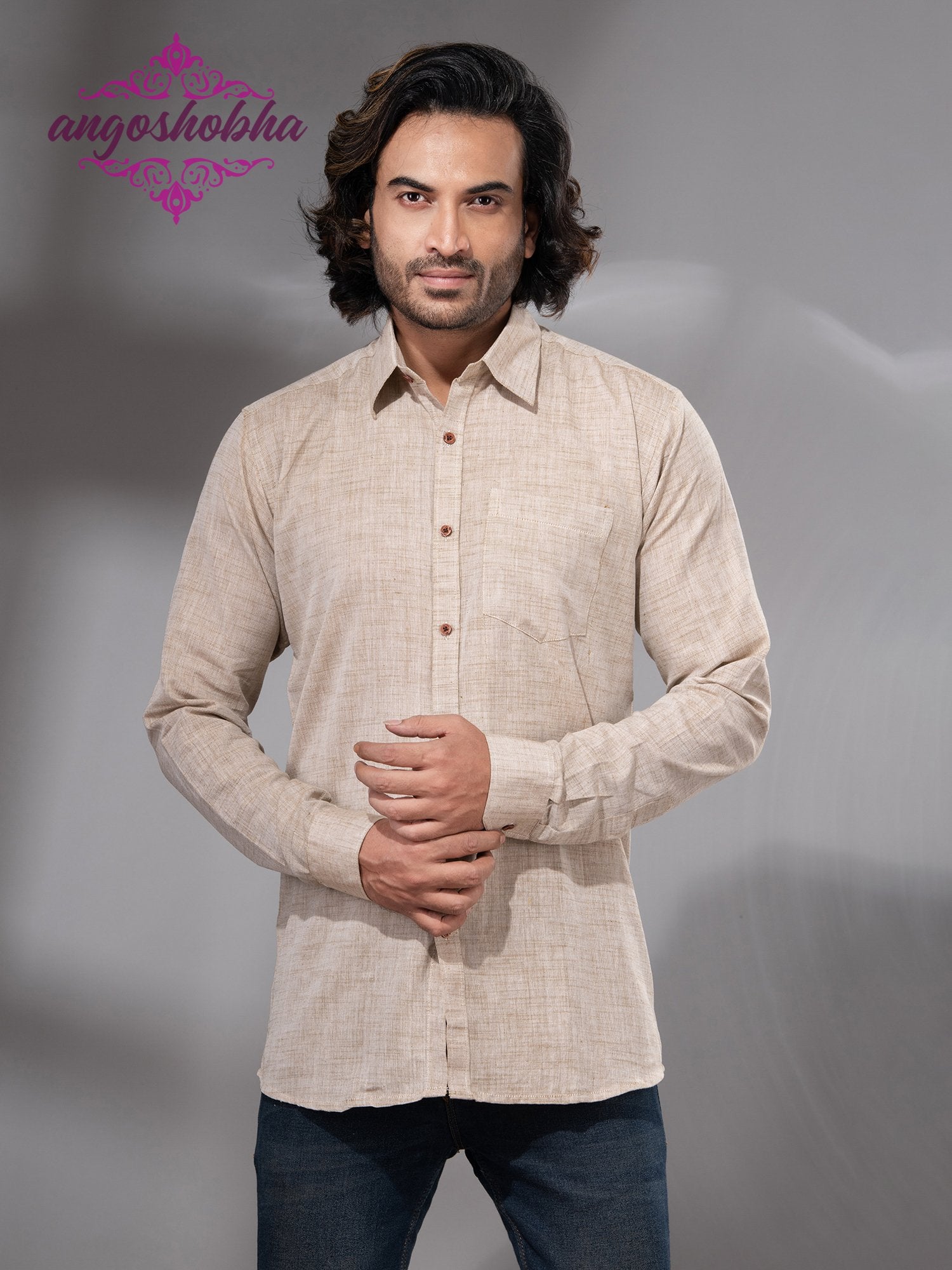 Silk Grey Cotton Men's Shirt