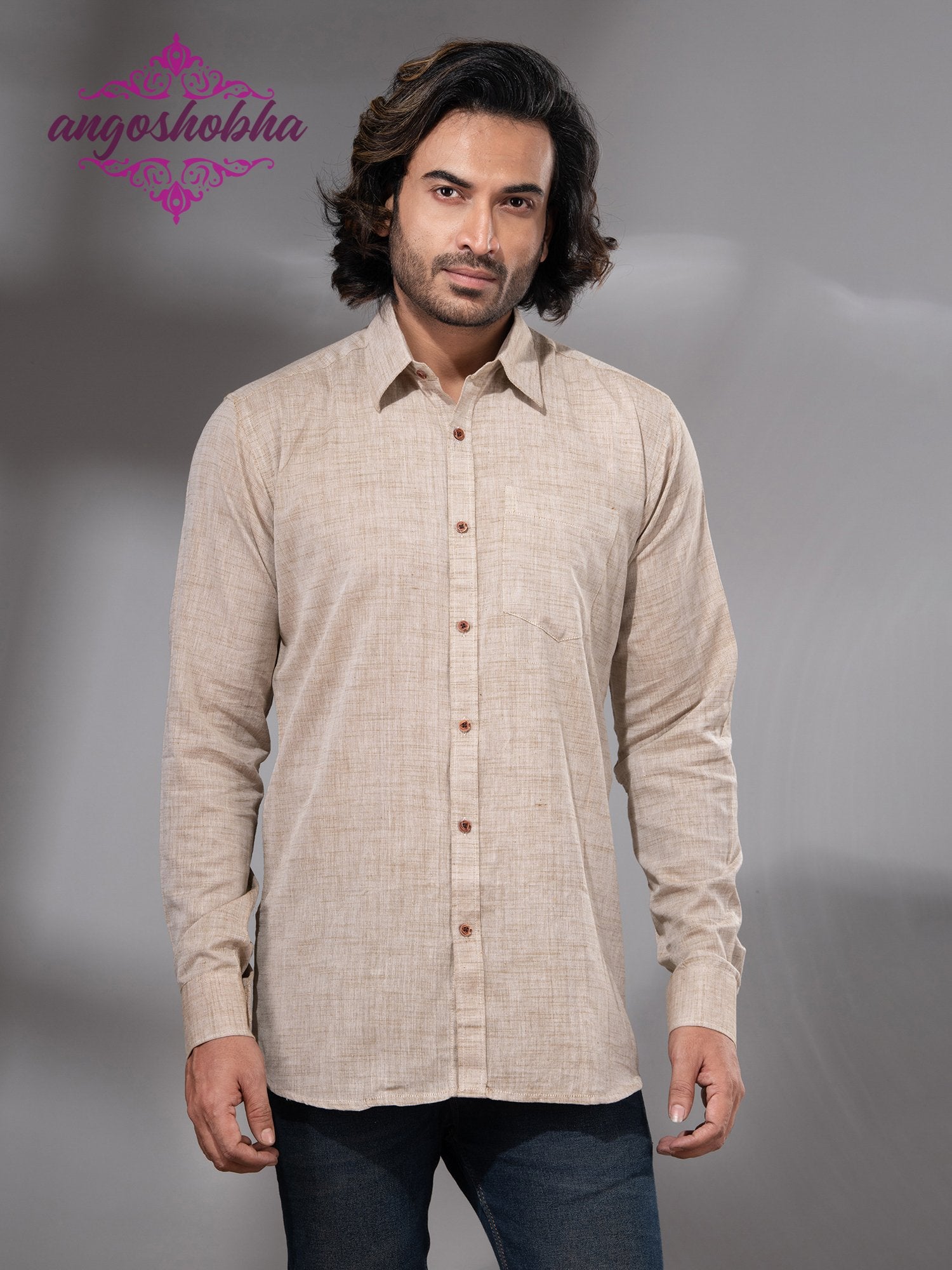 Silk Grey Cotton Men's Shirt