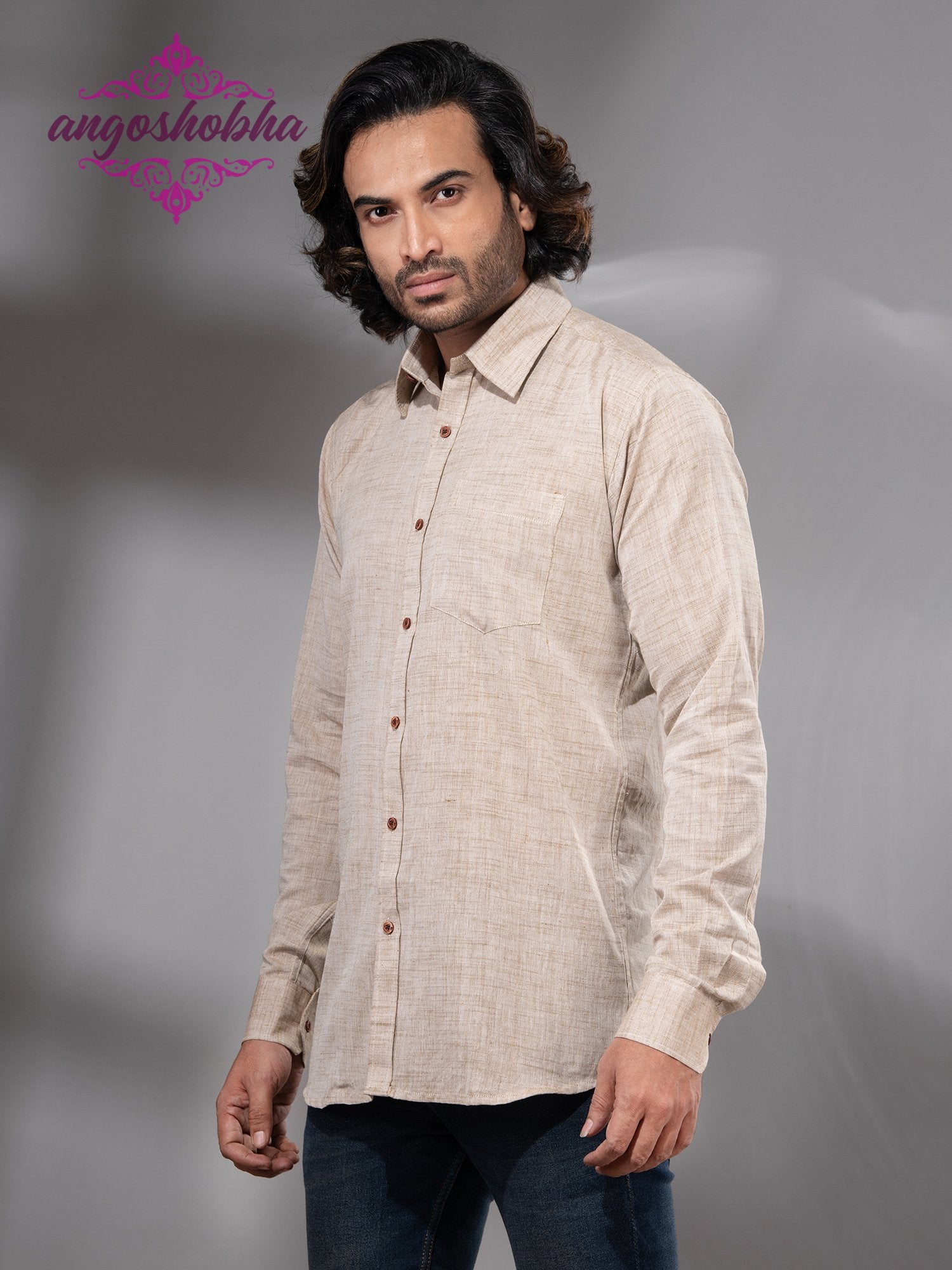 Silk Grey Cotton Men's Shirt