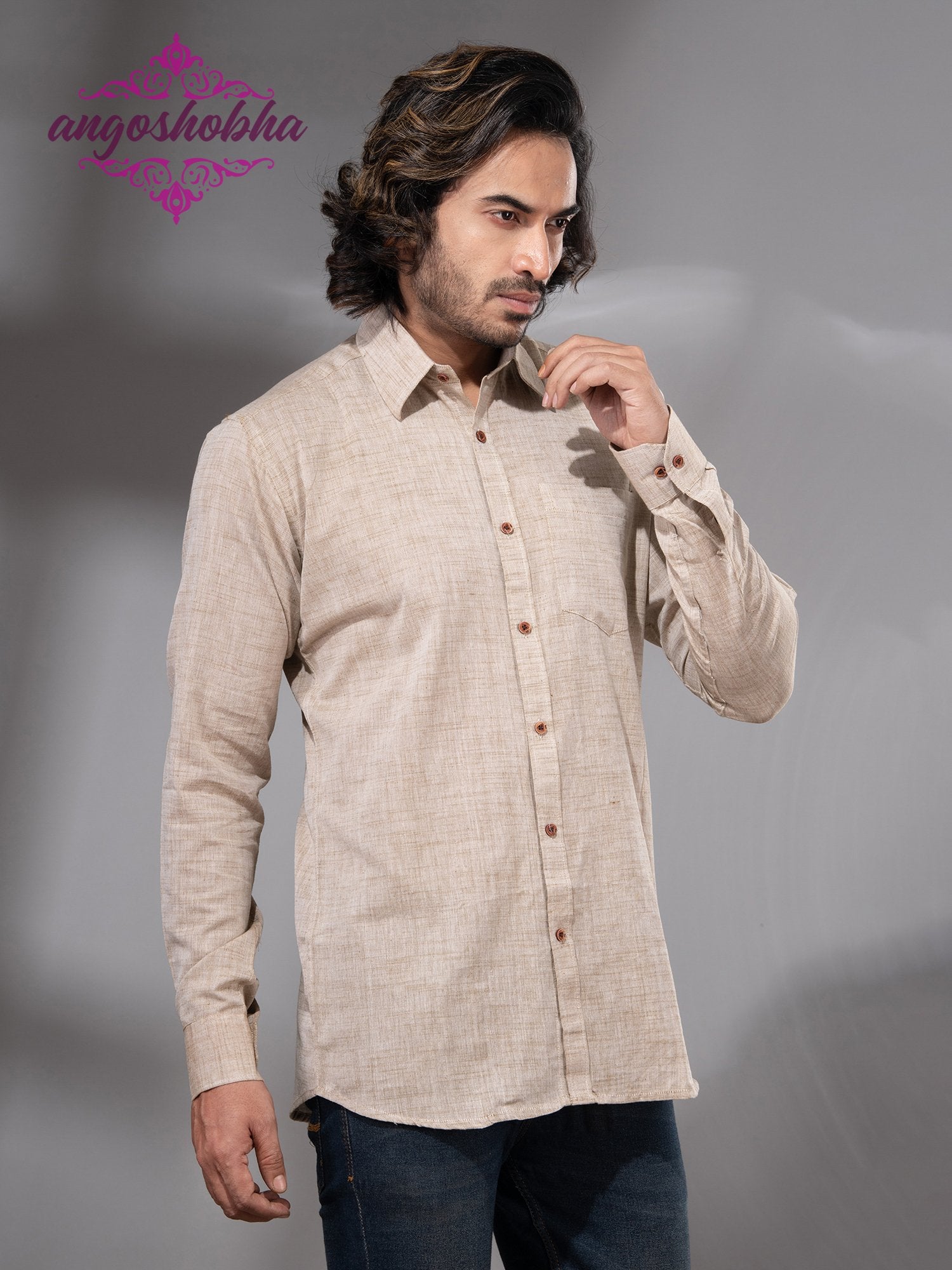 Silk Grey Cotton Men's Shirt