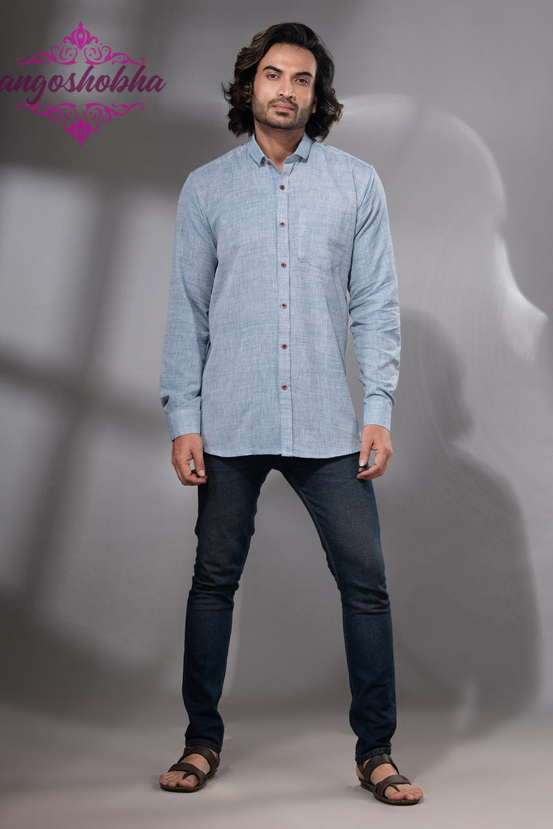 Sky Blue Cotton Men's Shirt