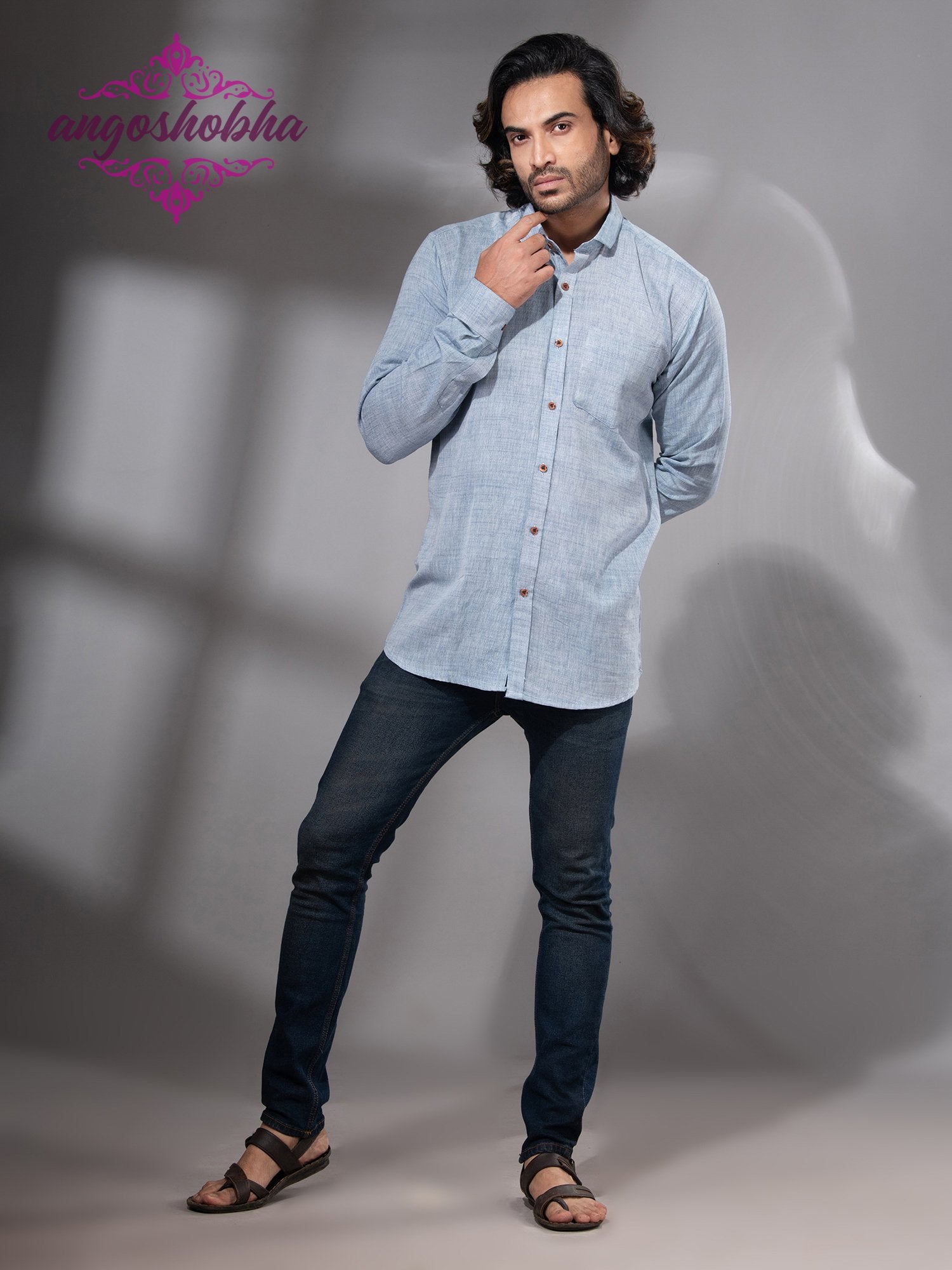 Sky Blue Cotton Men's Shirt