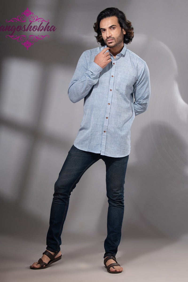Sky Blue Cotton Men's Shirt
