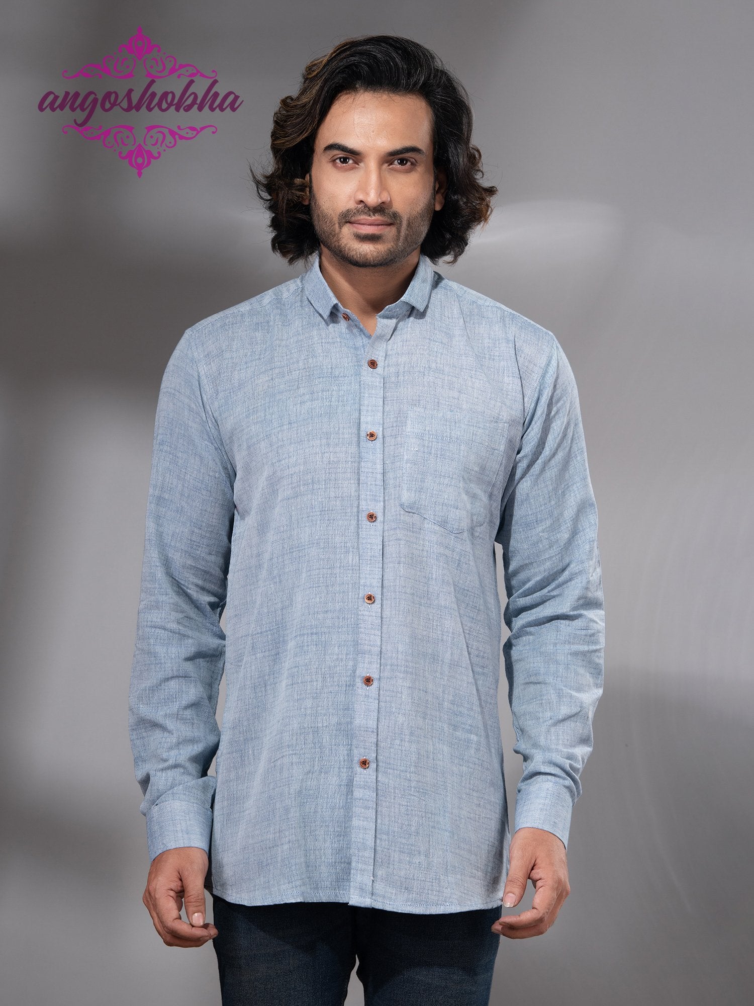 Sky Blue Cotton Men's Shirt
