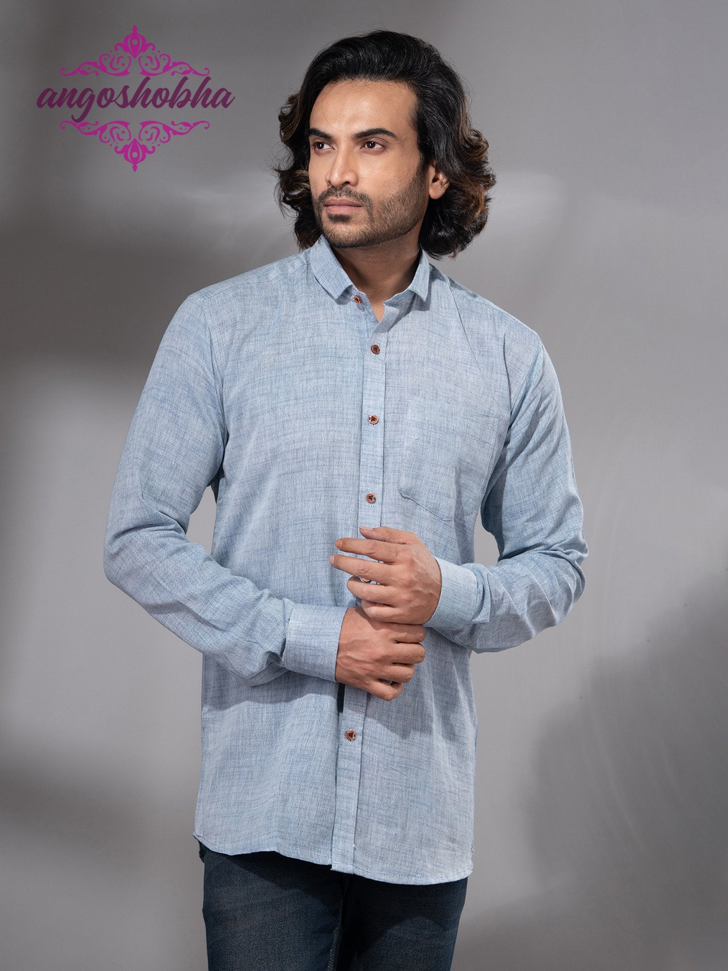 Sky Blue Cotton Men's Shirt