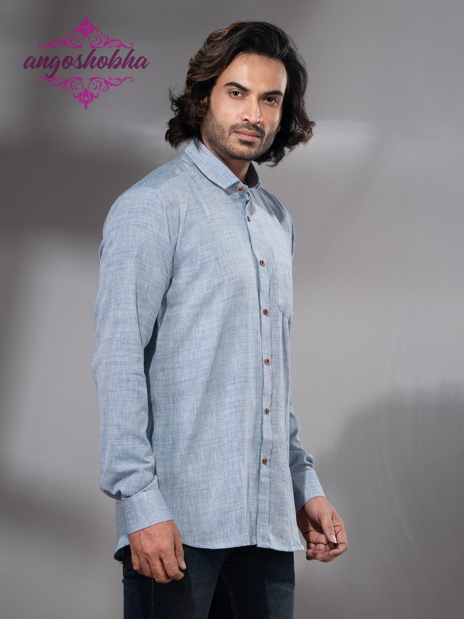 Sky Blue Cotton Men's Shirt