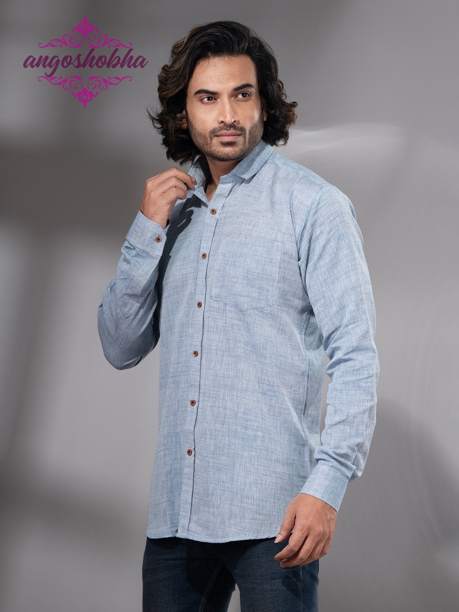 Sky Blue Cotton Men's Shirt