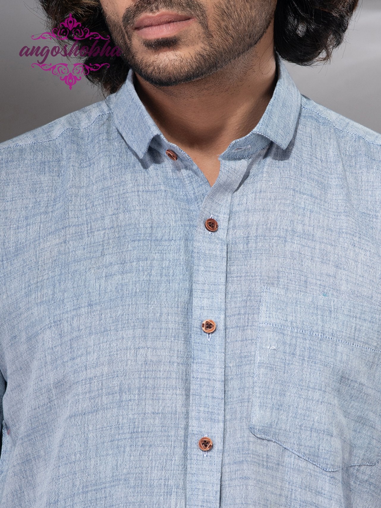 Sky Blue Cotton Men's Shirt