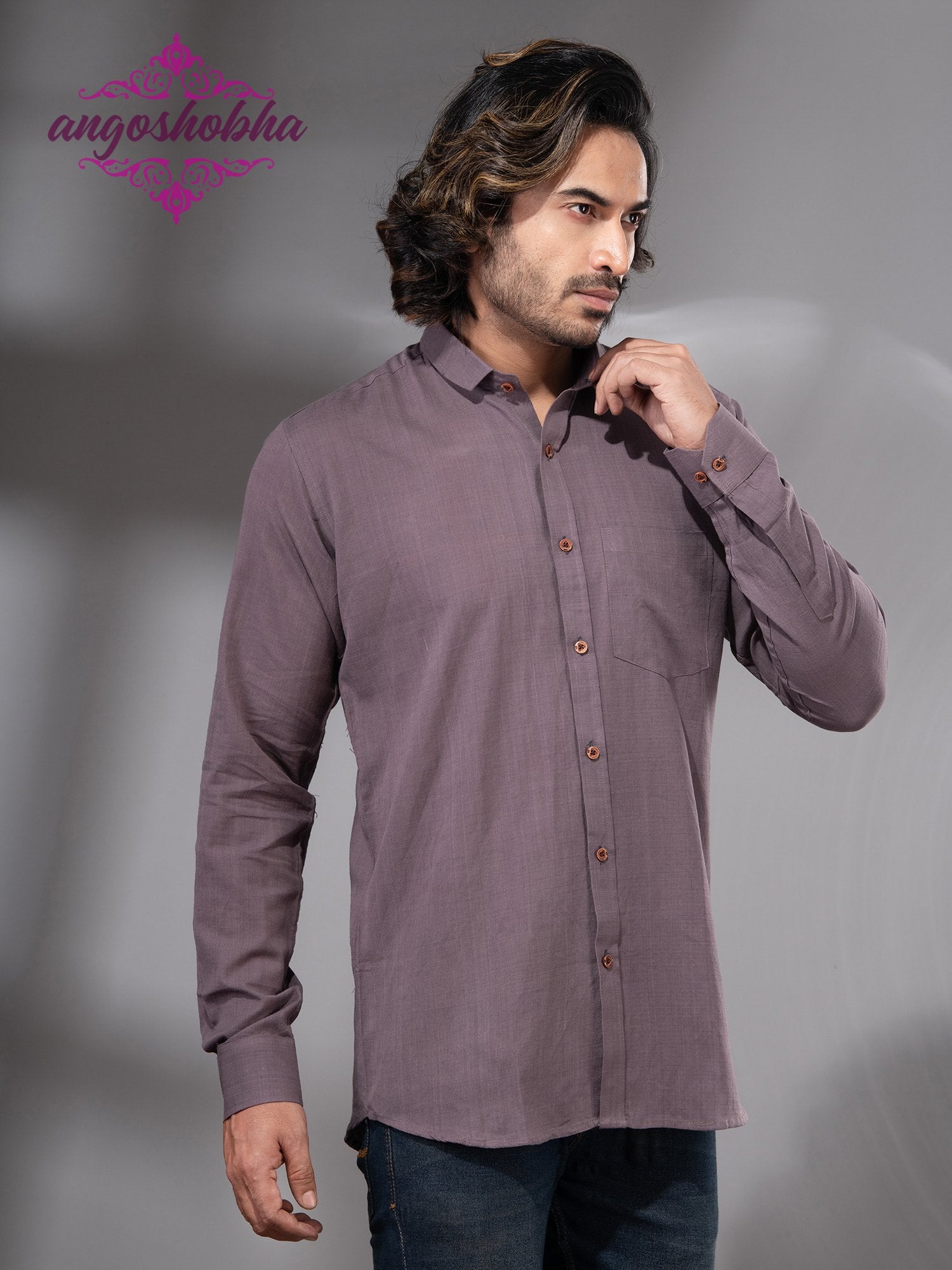 Dark Mauve Cotton Men's Shirt