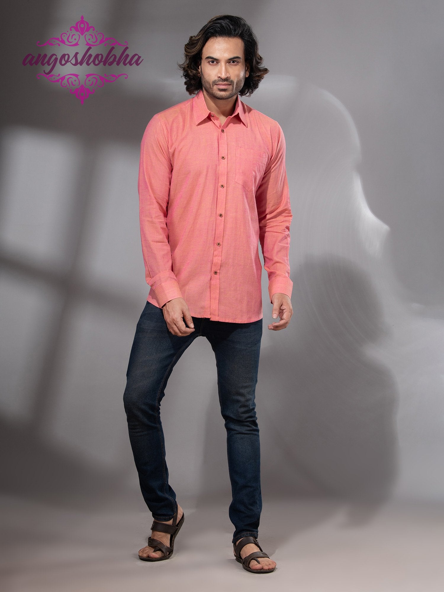 Peach Pink Cotton Men's Shirt
