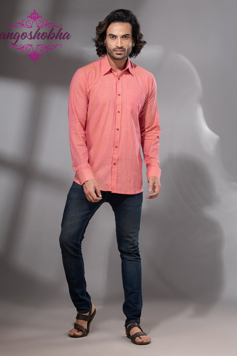 Peach Pink Cotton Men's Shirt