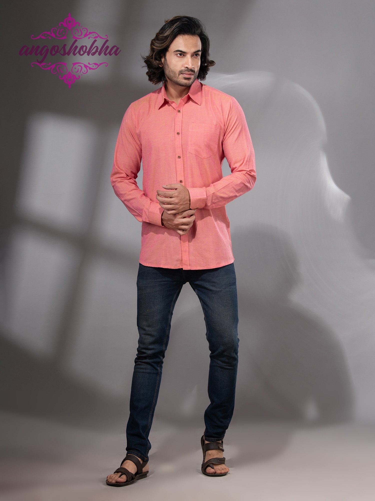 Peach Pink Cotton Men's Shirt