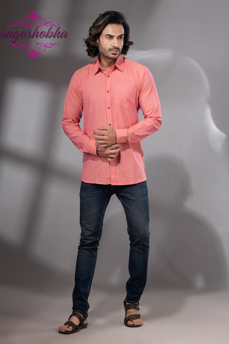 Peach Pink Cotton Men's Shirt