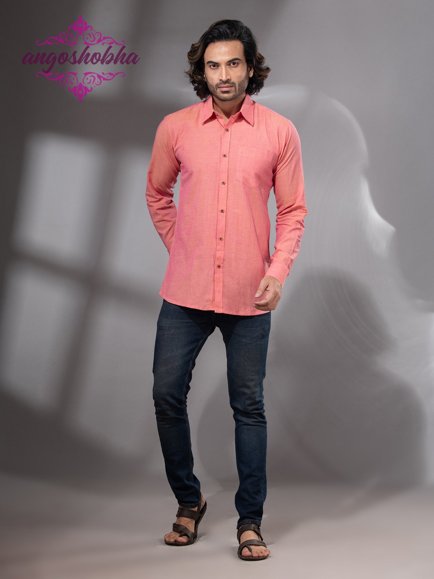 Peach Pink Cotton Men's Shirt