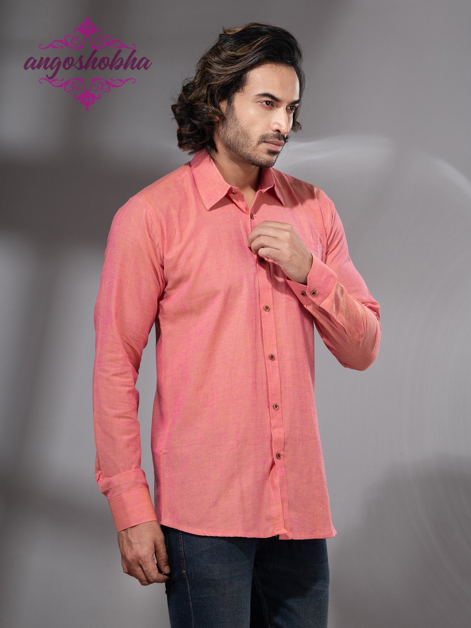 Peach Pink Cotton Men's Shirt
