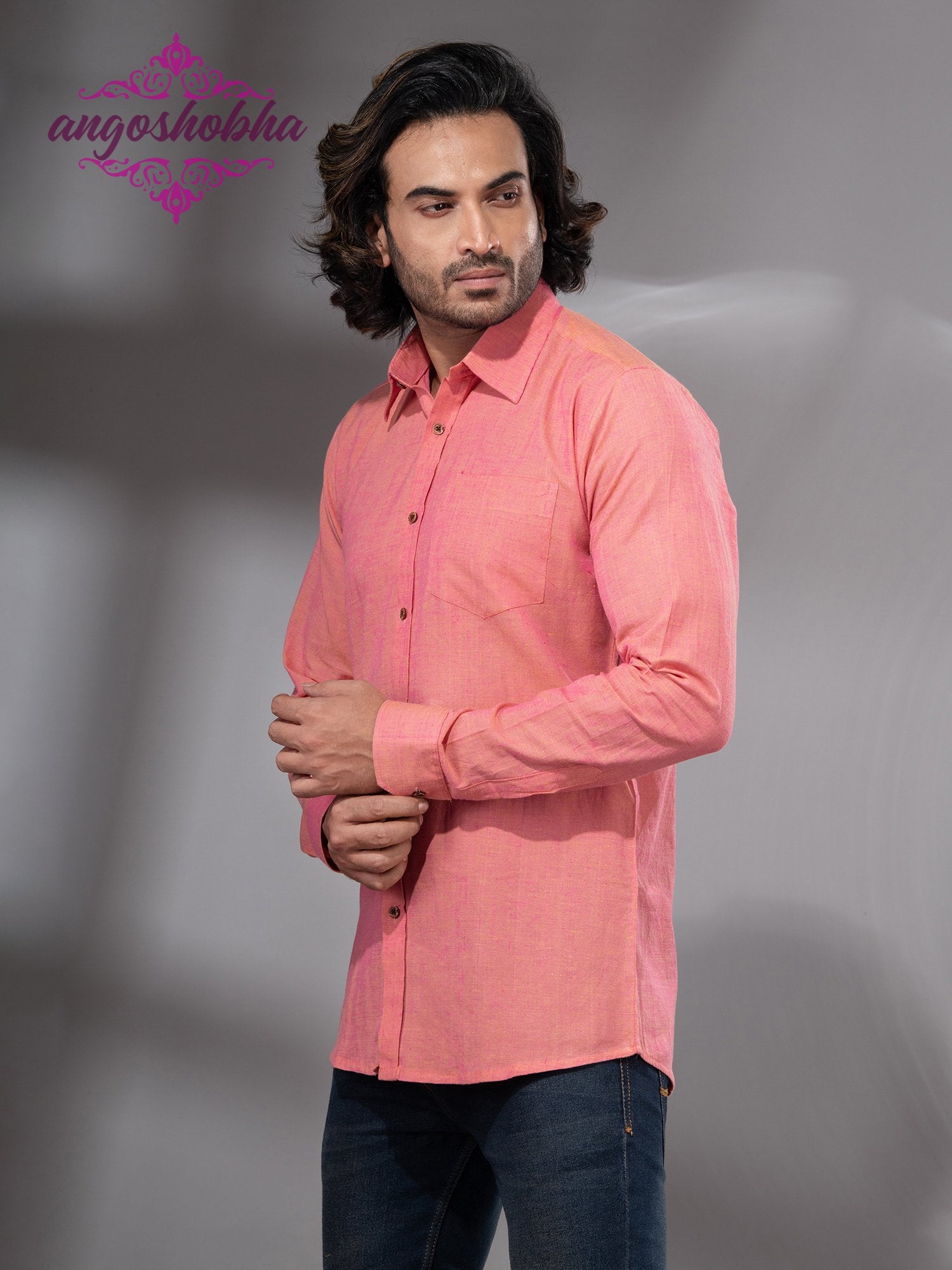 Peach Pink Cotton Men's Shirt