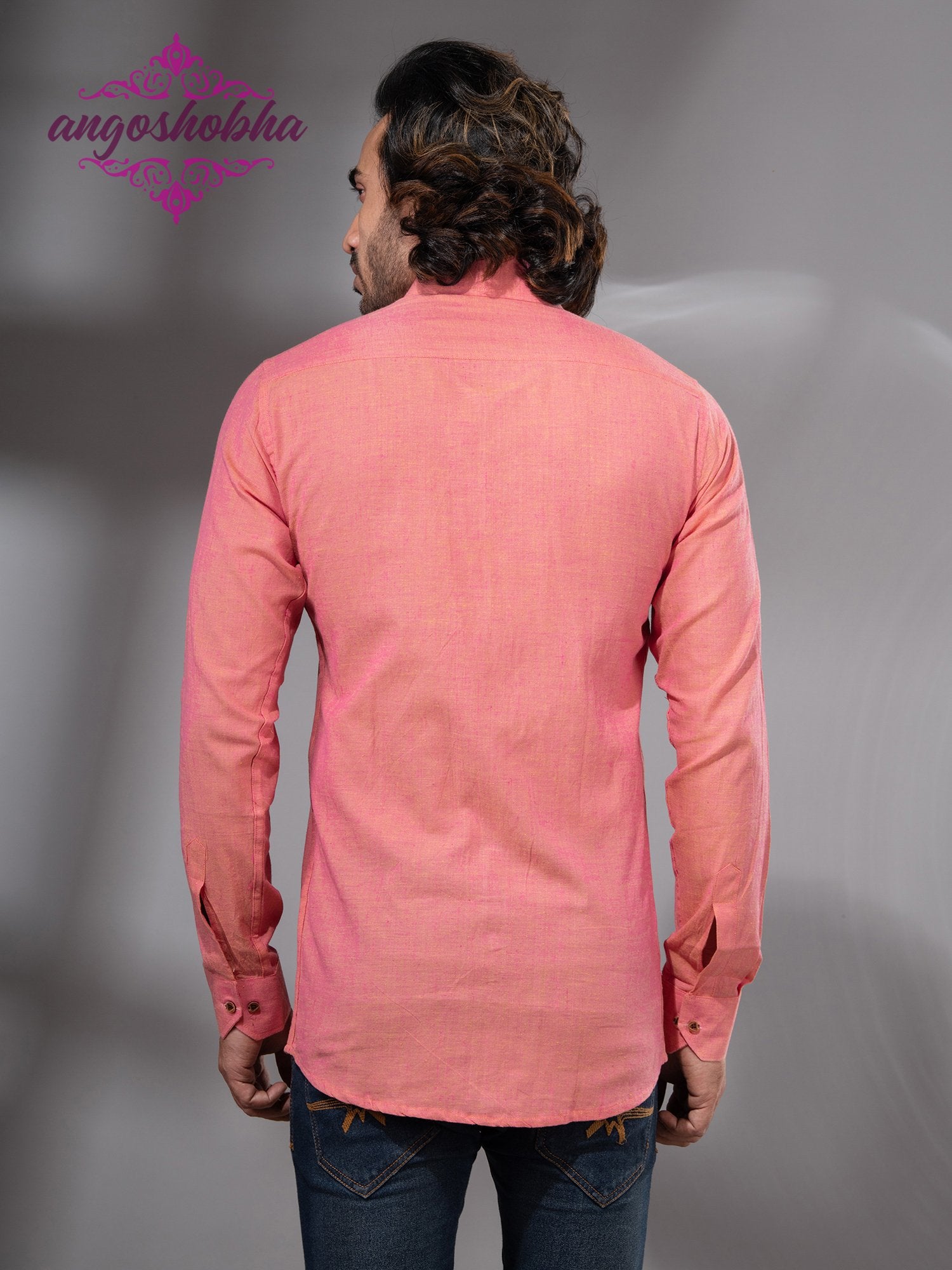 Peach Pink Cotton Men's Shirt