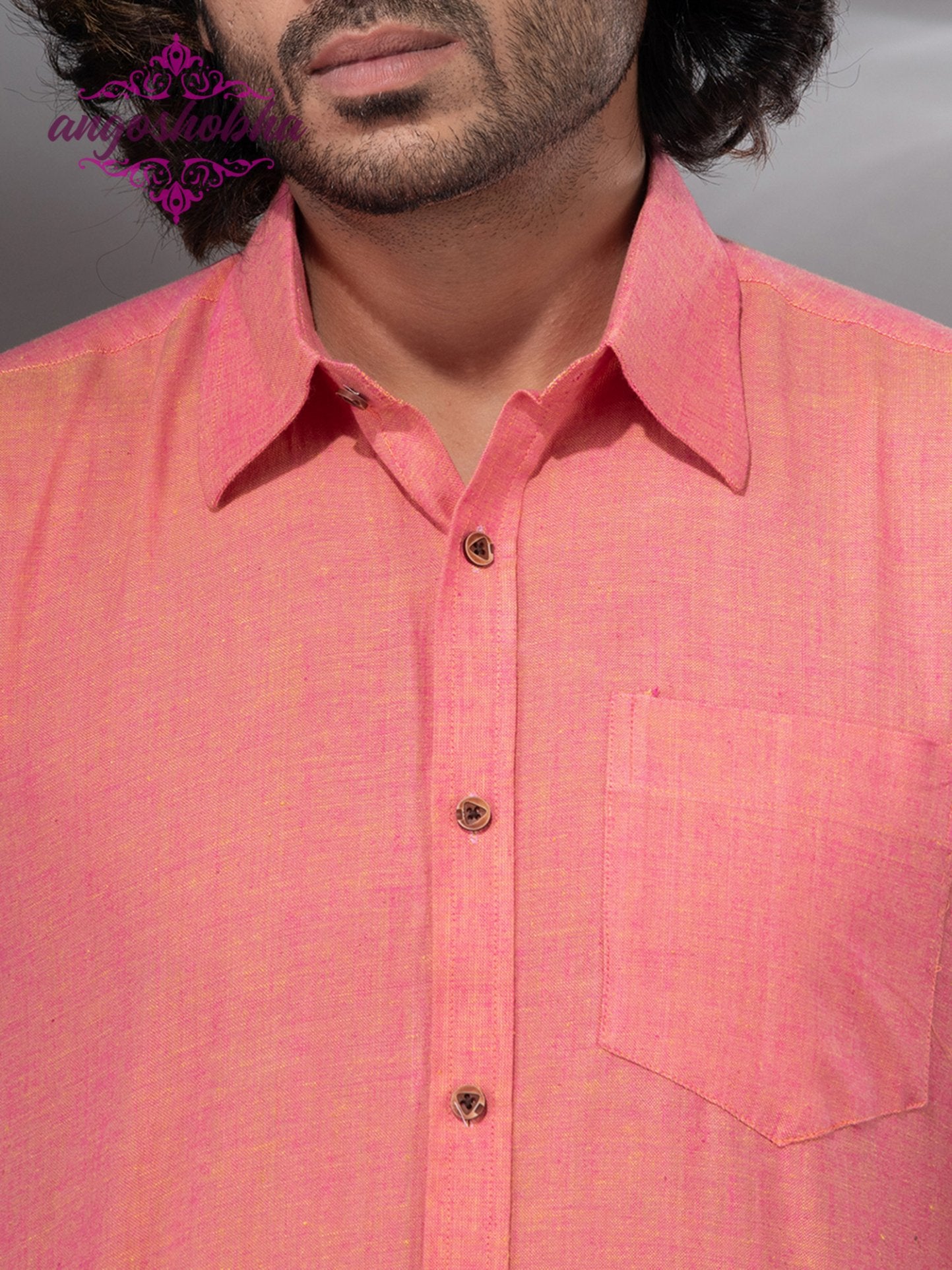 Peach Pink Cotton Men's Shirt