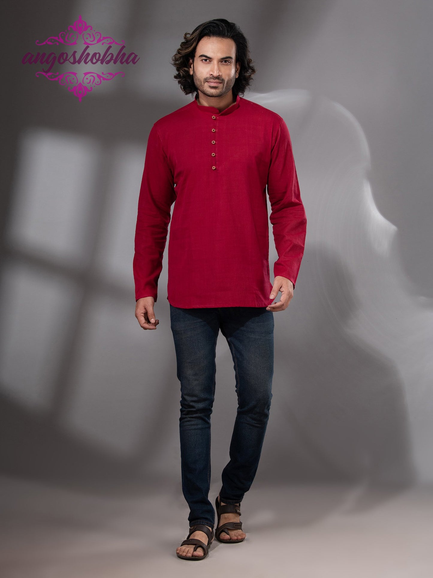 Red Cotton Men's Kurta