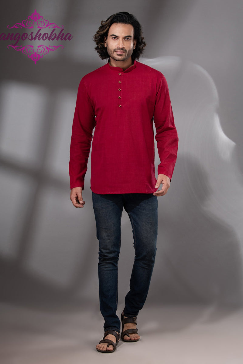 Red Cotton Men's Kurta
