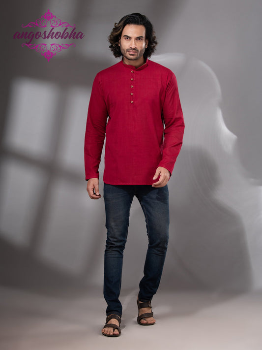 Red Cotton Men's Kurta