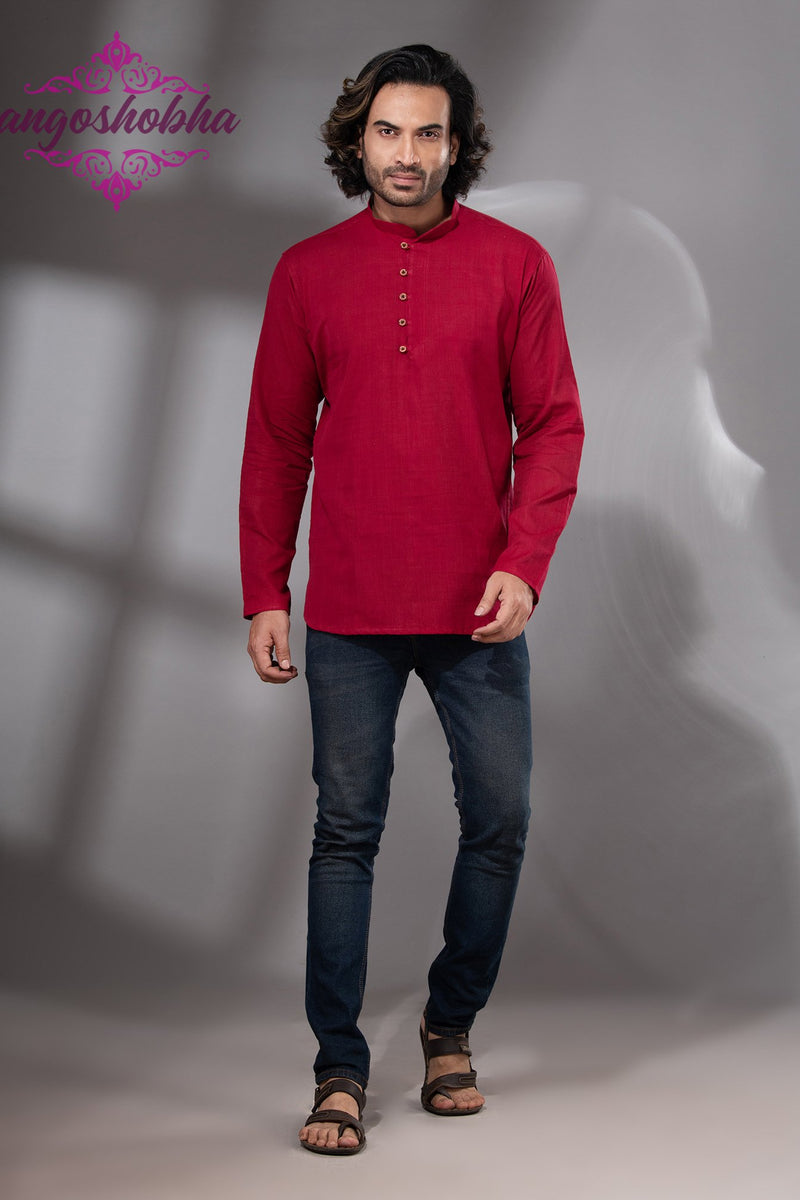 Red Cotton Men's Kurta