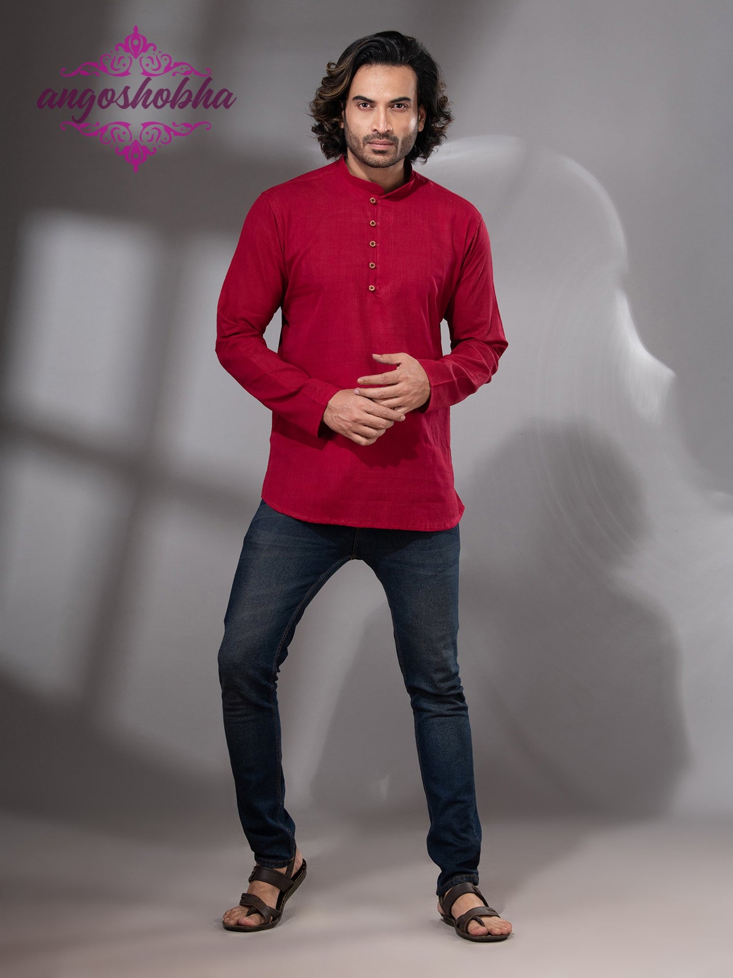 Red Cotton Men's Kurta