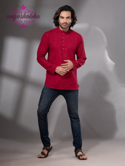 Red Cotton Men's Kurta