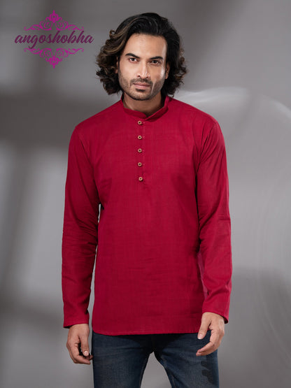 Red Cotton Men's Kurta