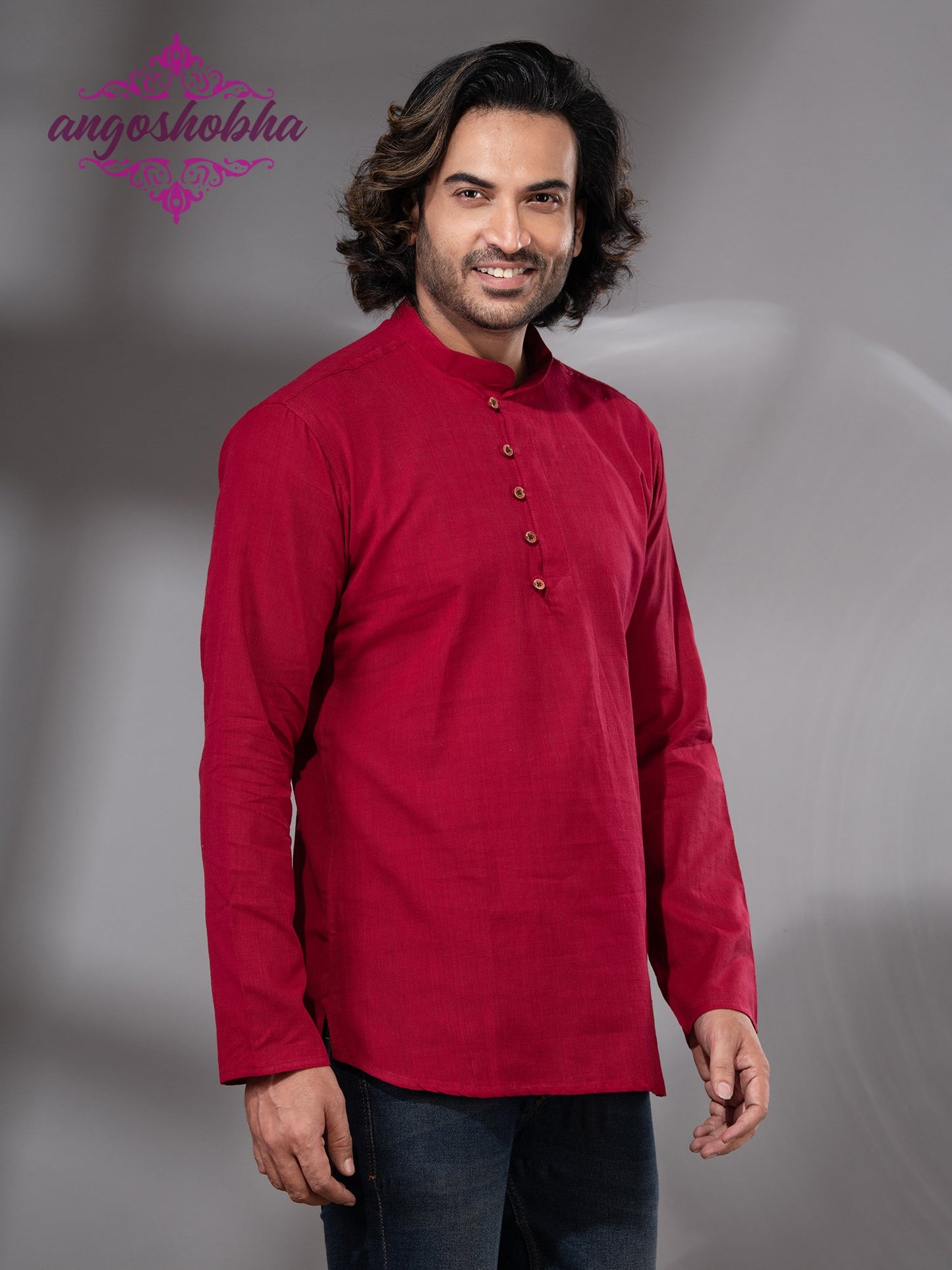 Red Cotton Men's Kurta