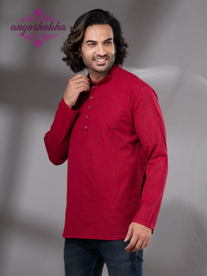 Red Cotton Men's Kurta