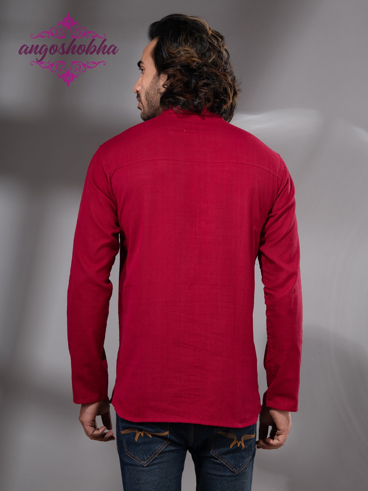 Red Cotton Men's Kurta