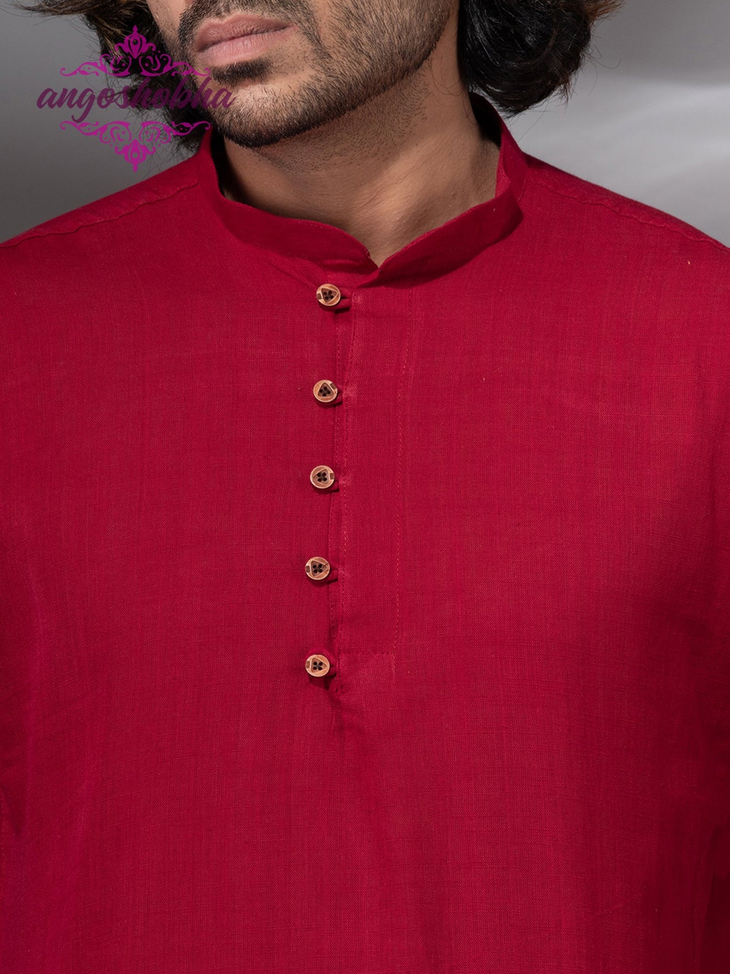 Red Cotton Men's Kurta