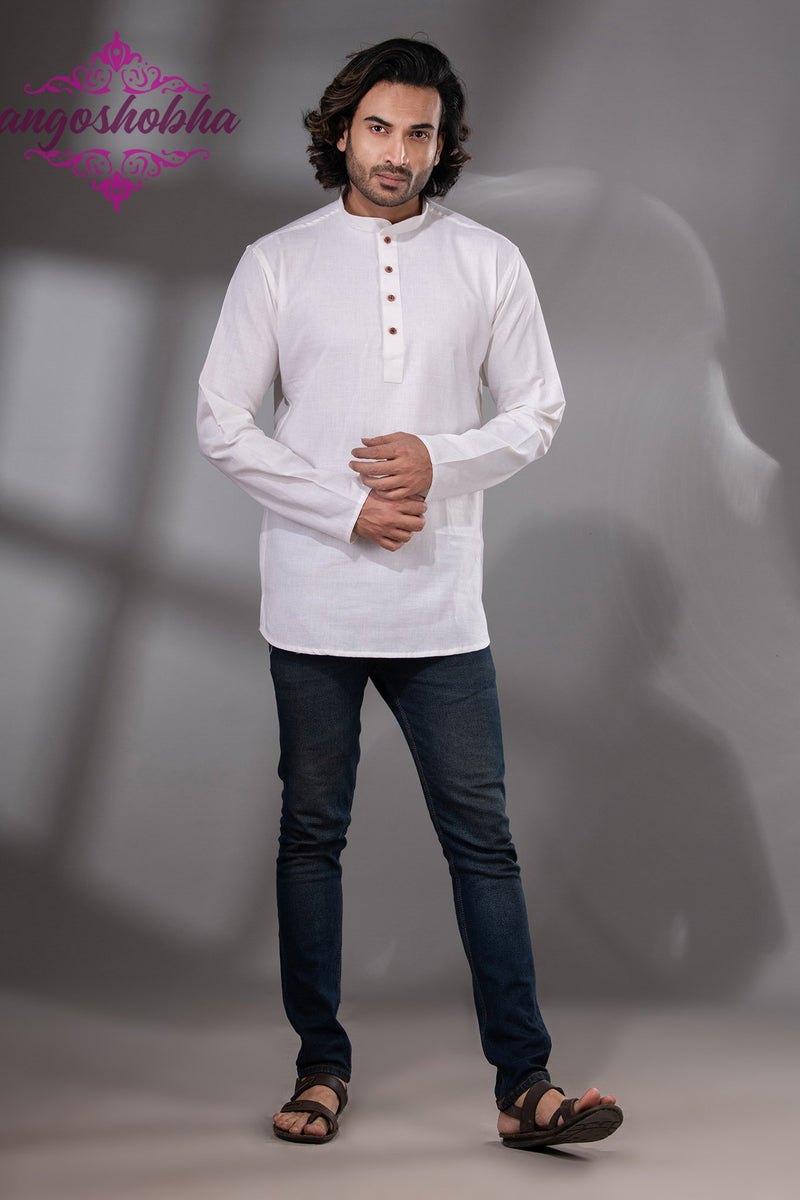White Cotton Men's Kurta
