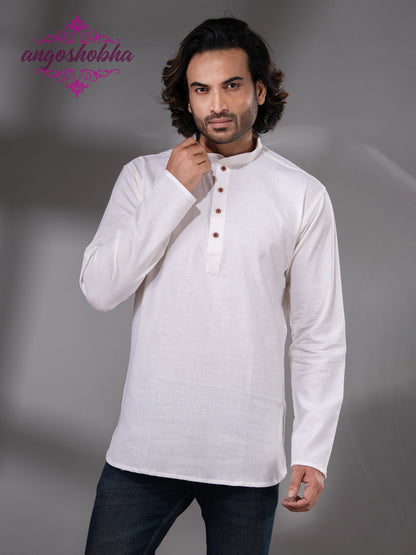 White Cotton Men's Kurta