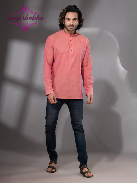 Peach Pink Cotton Men's Kurta