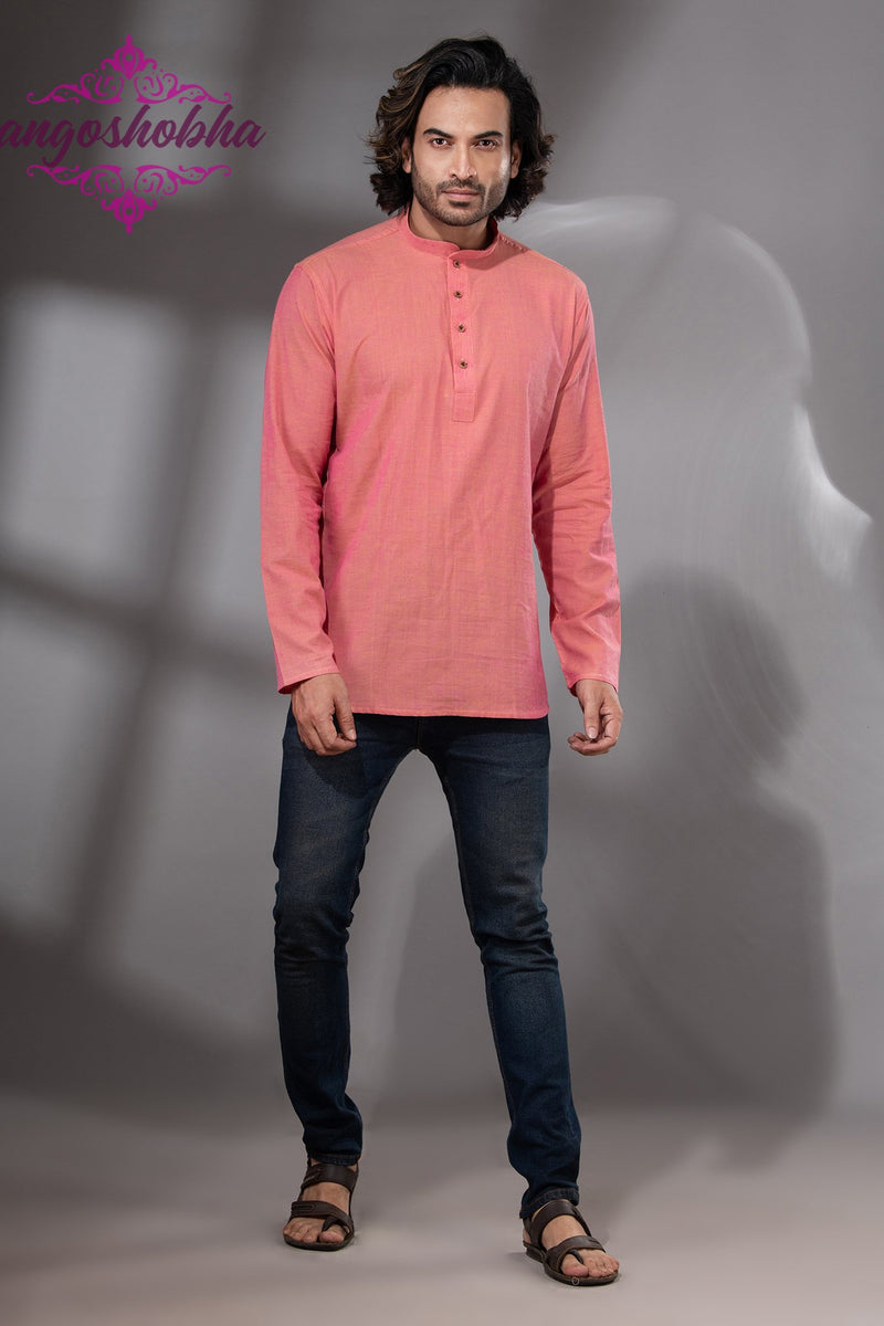 Peach Pink Cotton Men's Kurta