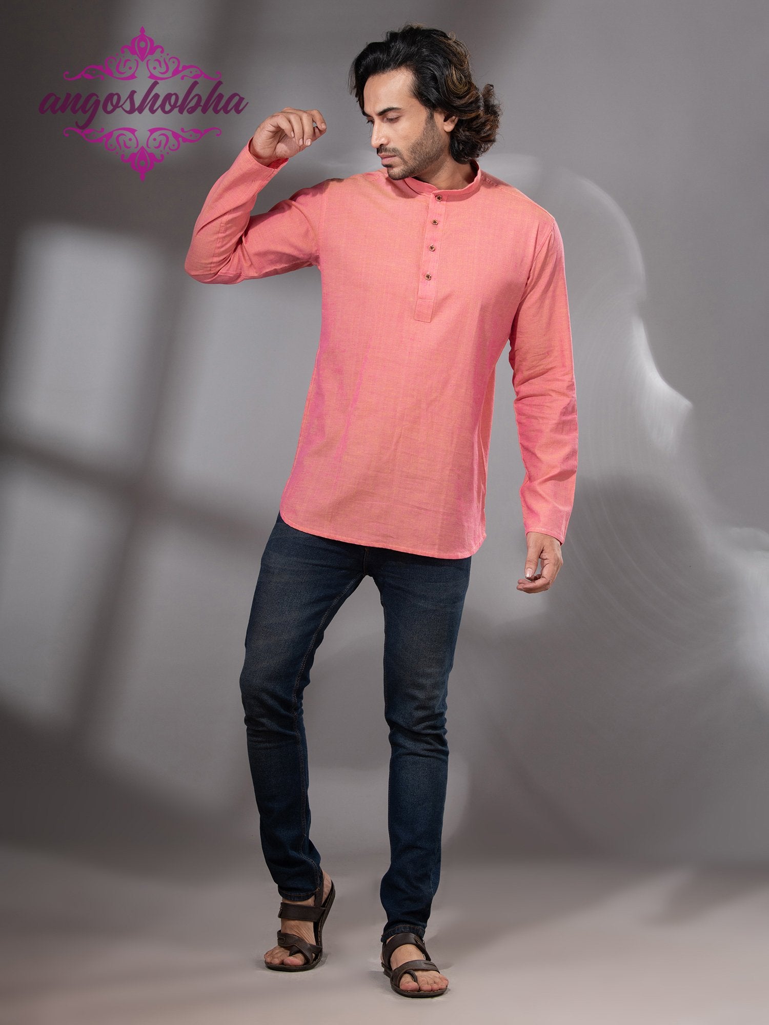 Peach Pink Cotton Men's Kurta