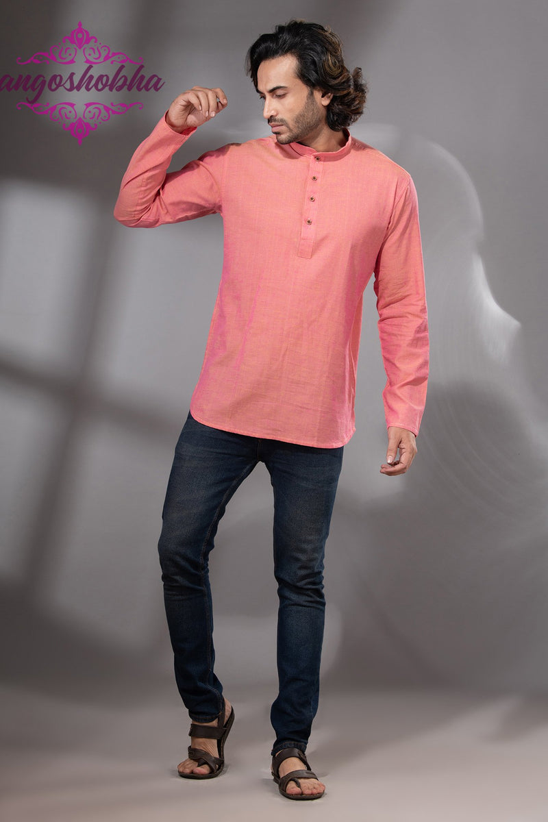 Peach Pink Cotton Men's Kurta