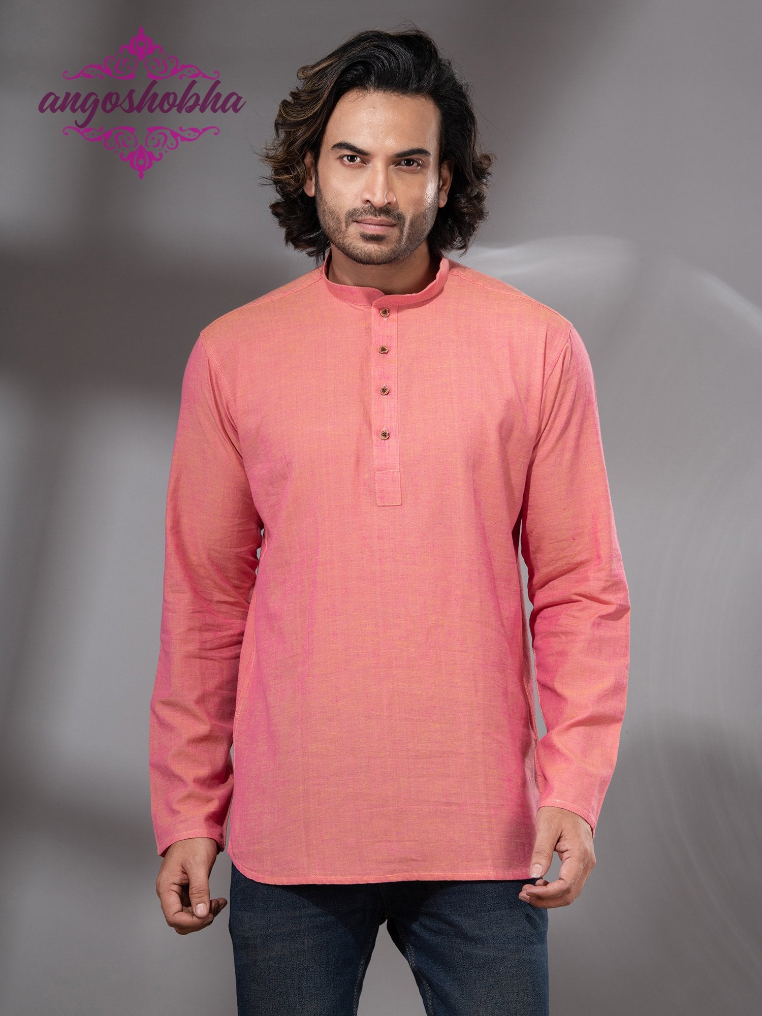 Peach Pink Cotton Men's Kurta