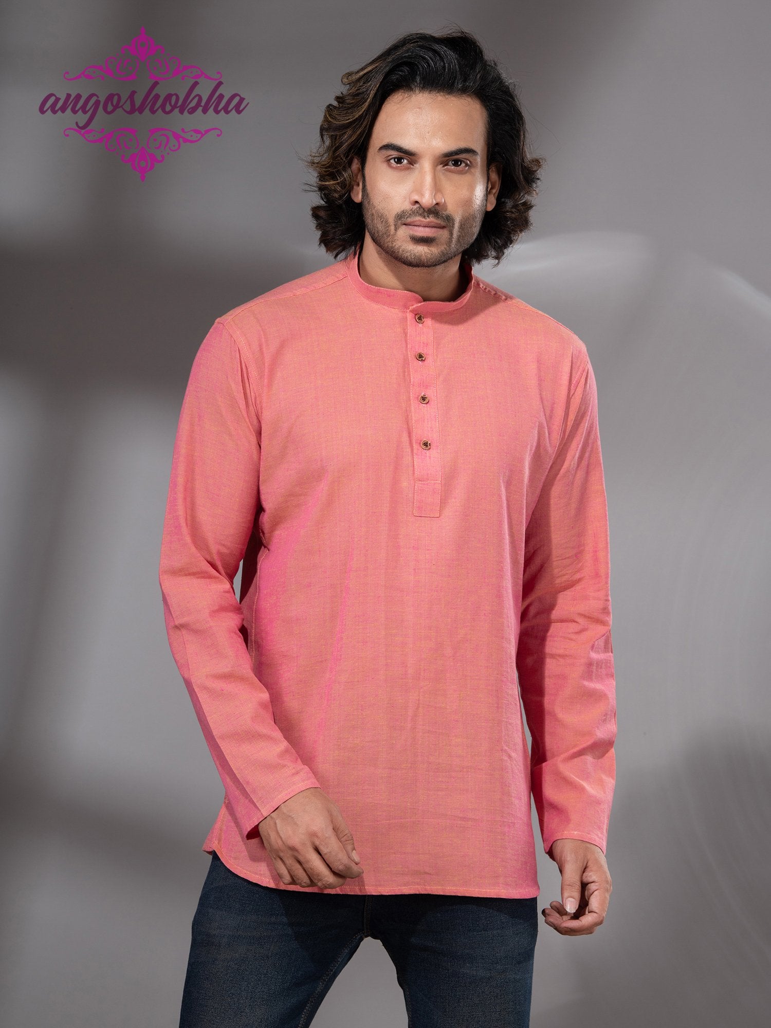 Peach Pink Cotton Men's Kurta