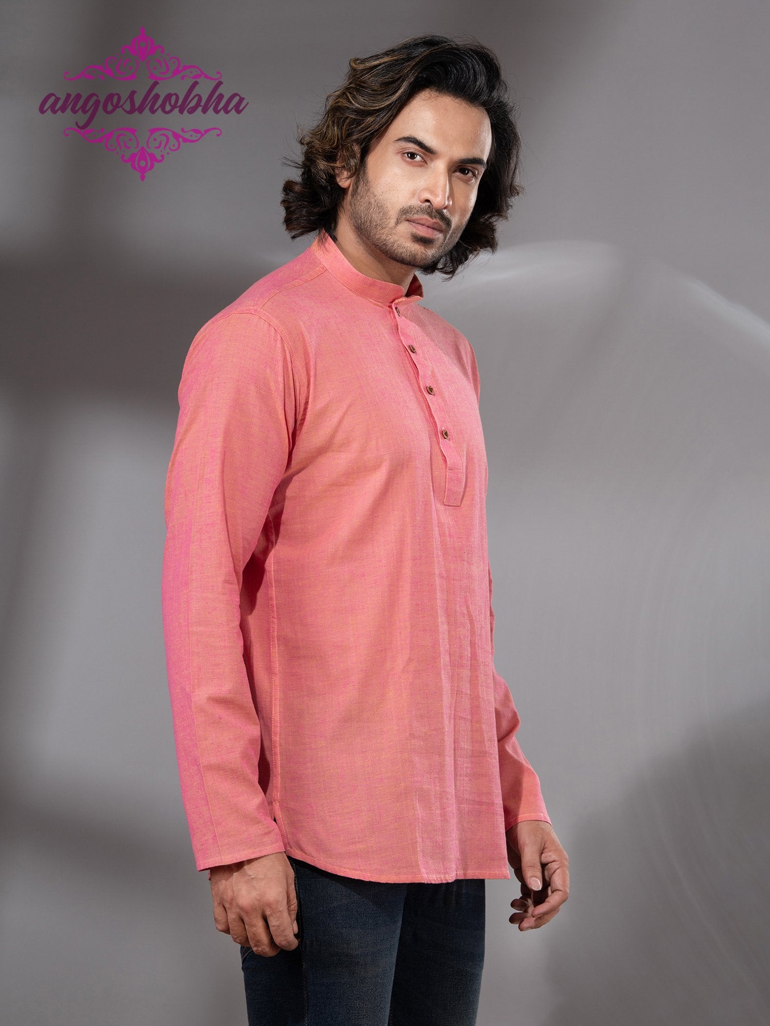 Peach Pink Cotton Men's Kurta