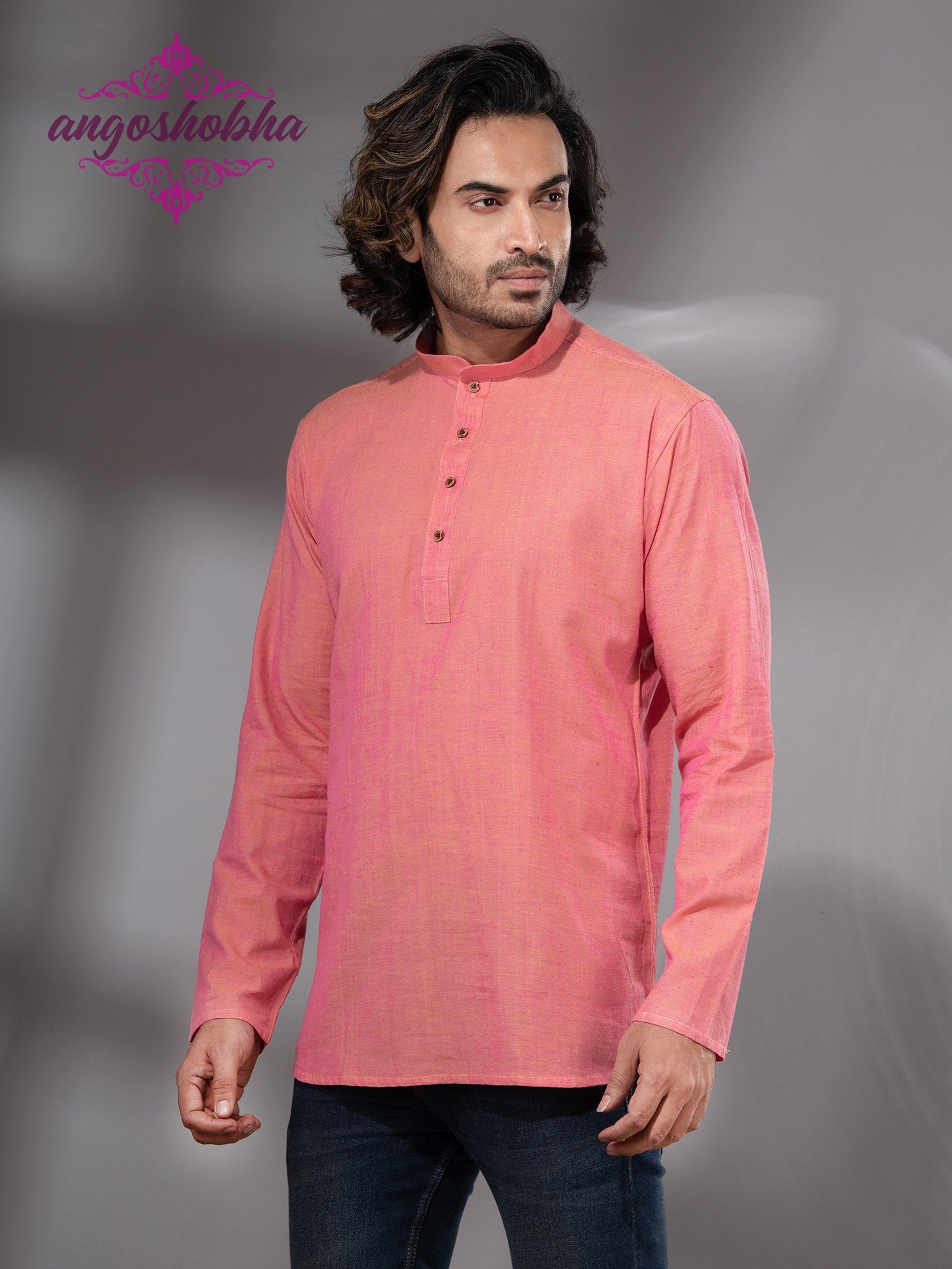 Peach Pink Cotton Men's Kurta