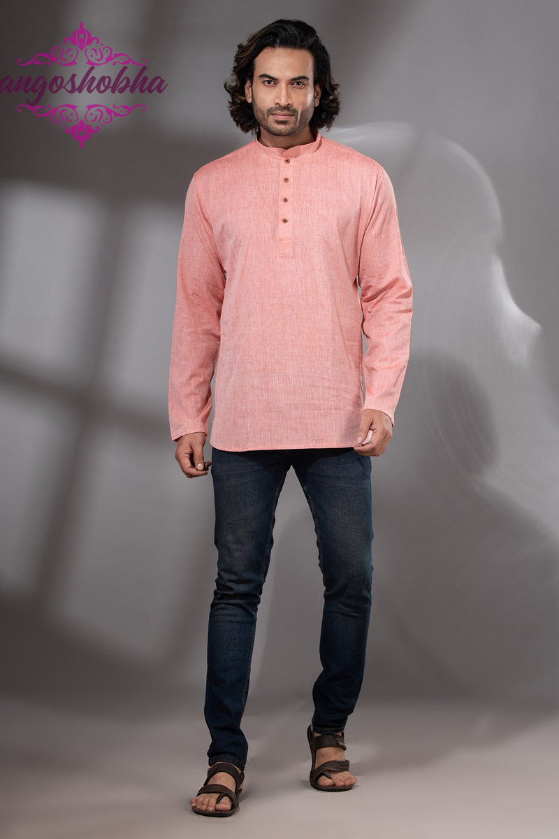 Peach Cotton Men's Kurta
