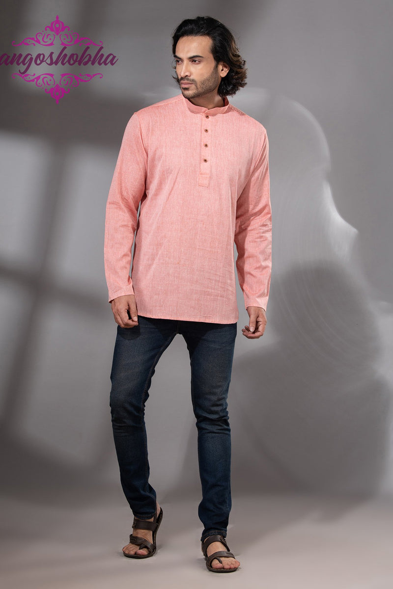 Peach Cotton Men's Kurta