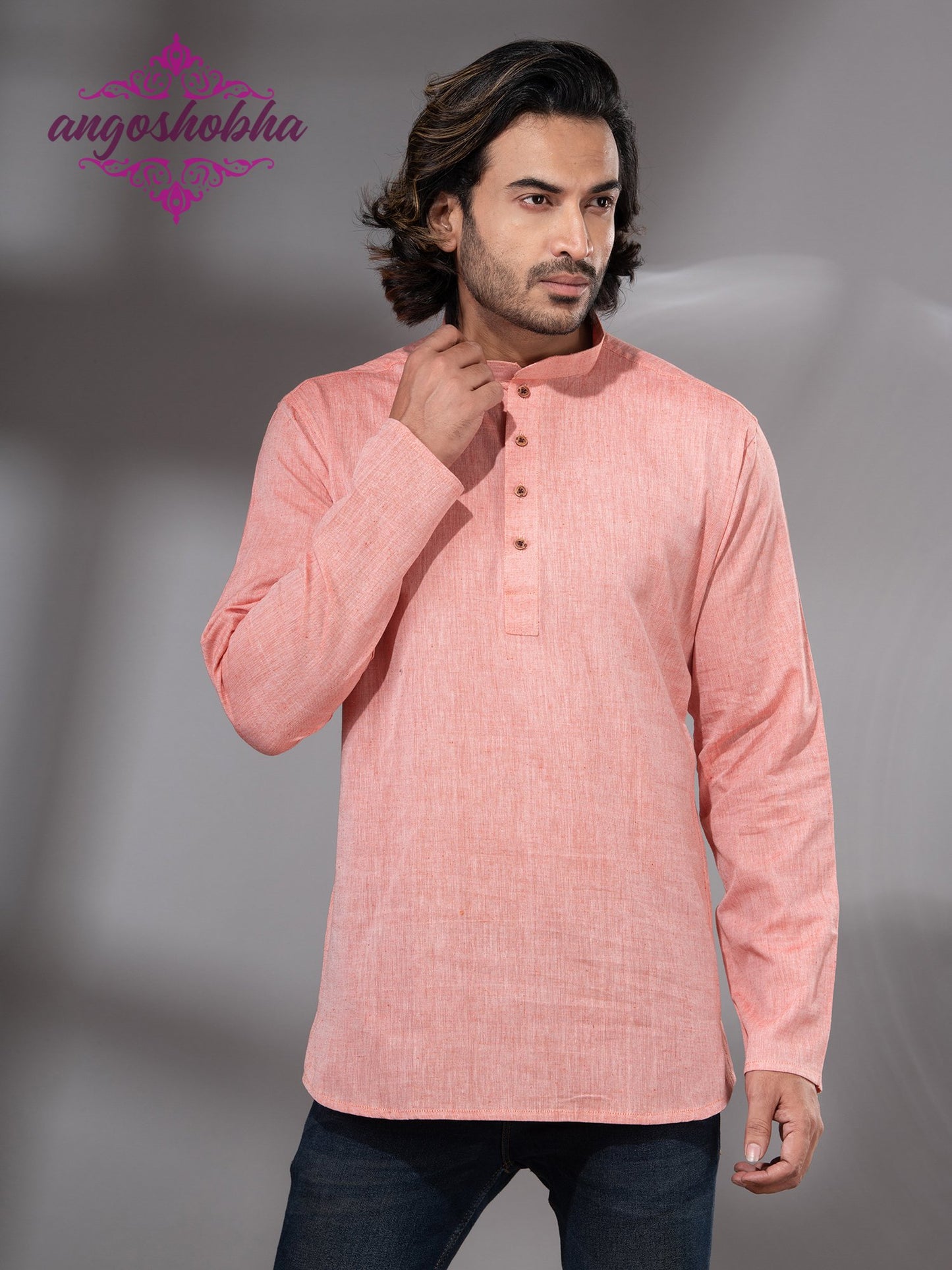 Peach Cotton Men's Kurta