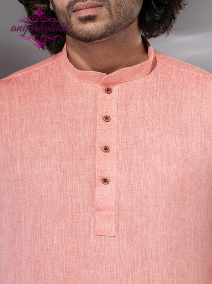 Peach Cotton Men's Kurta