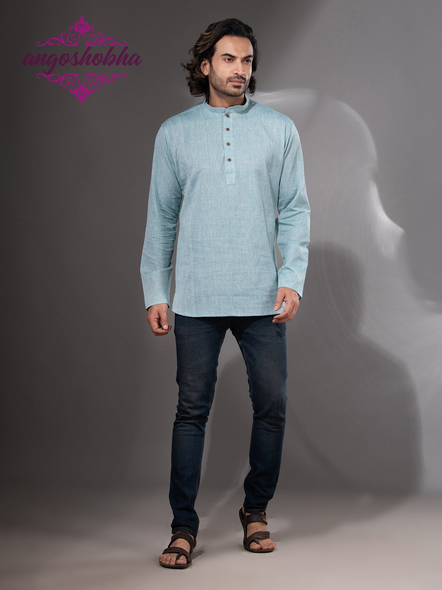 Cadet Blue Cotton Men's Kurta