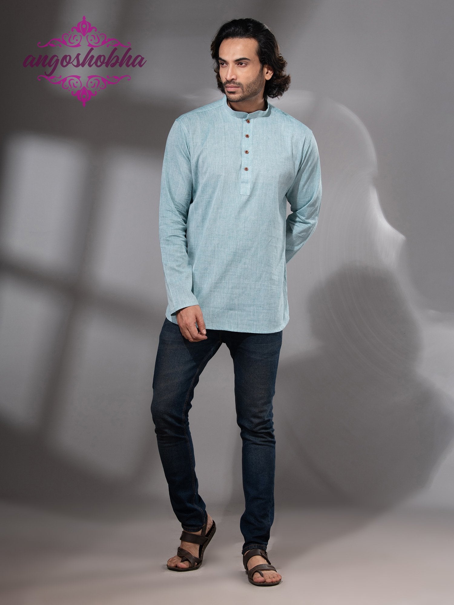 Cadet Blue Cotton Men's Kurta